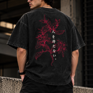 Crimson Botanical Calligraphy Vintage Acid Washed Tee