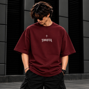 TORQEVA Black Thorn Rose Maroon Vintage Oversized Tee